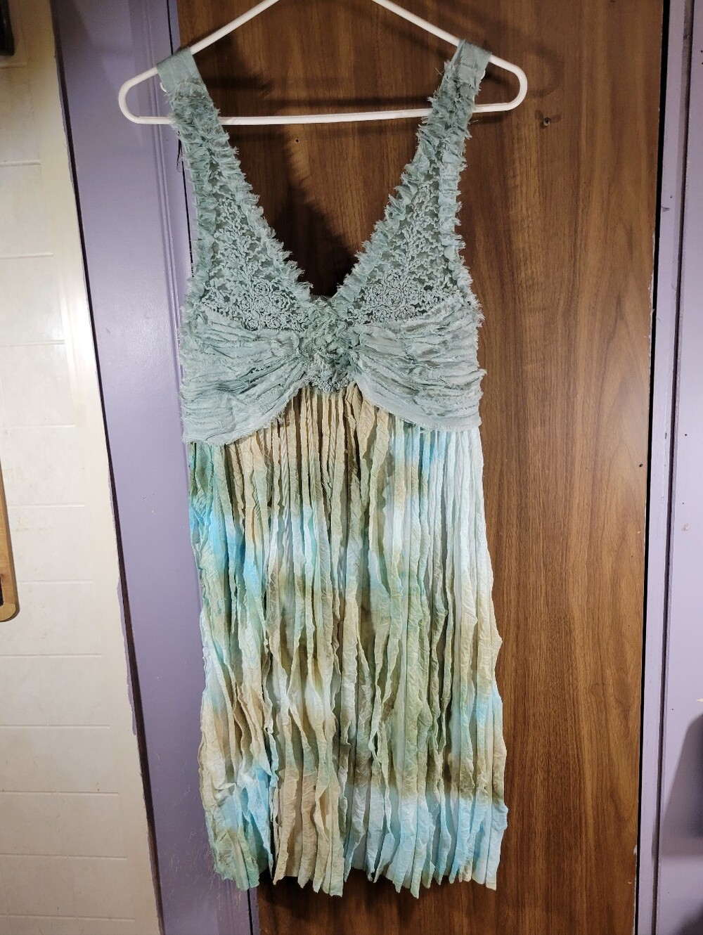 Noelle Sleeveless Crinkled  Sundress in Mint, Aqua, and Sand l/xl